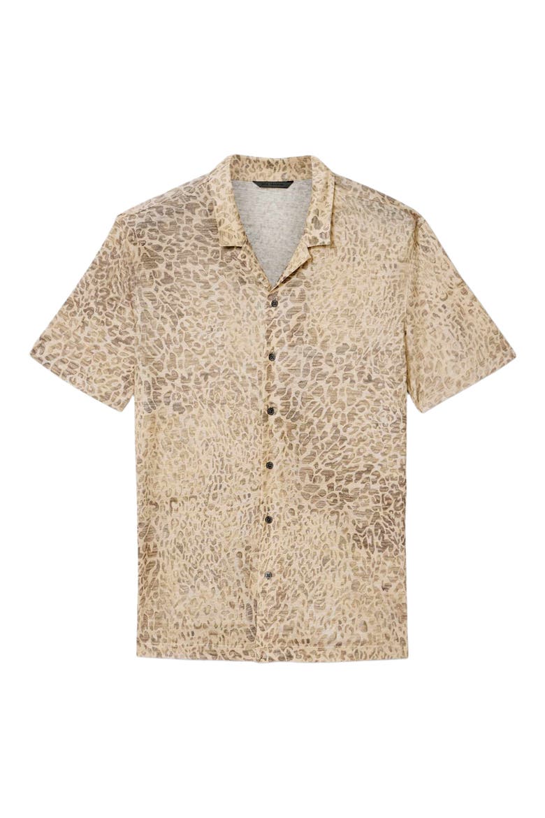 Castoro Leopard Pattern Knit Camp Shirt, Alternate, color, LIGHT KHAKI