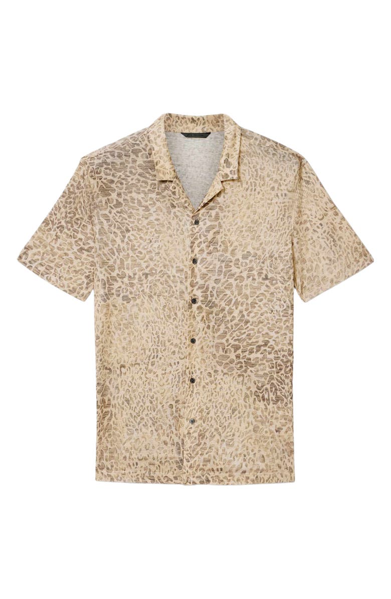 John Varvatos Castoro Leopard Pattern Knit Camp Shirt, Alternate, color, Light Khaki