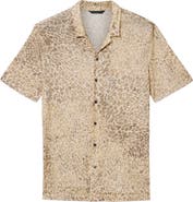John Varvatos Castoro Leopard Pattern Knit Camp Shirt
