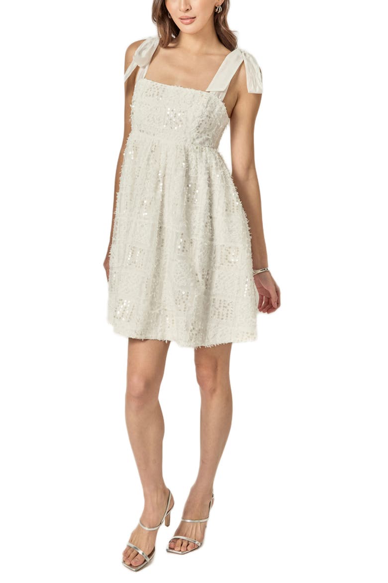 Sequin Empire Waist Minidress, Alternate, color, WHITE