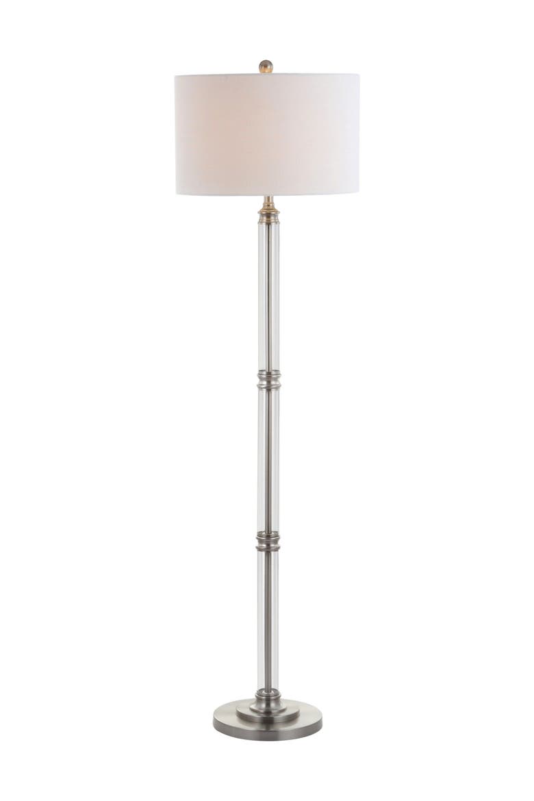 Ralph 60" Metal/Glass Floor Lamp, Polished Nickel/Clear, Main, color, Polished Nickel/ Clear