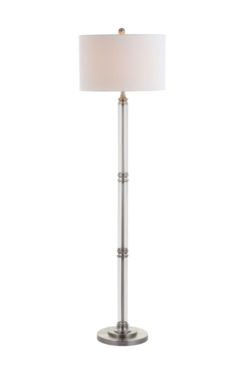 JONATHAN Y Ralph 60" Metal/Glass Floor Lamp, Polished Nickel/Clear, Main, color, Polished Nickel/ Clear