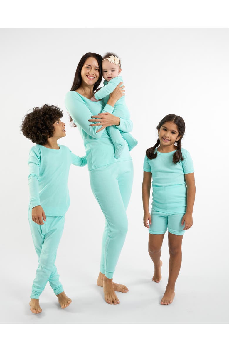 Leveret Kids Short Sleeve Cotton Solid Matching Family Pajamas, Alternate, color, Aqua