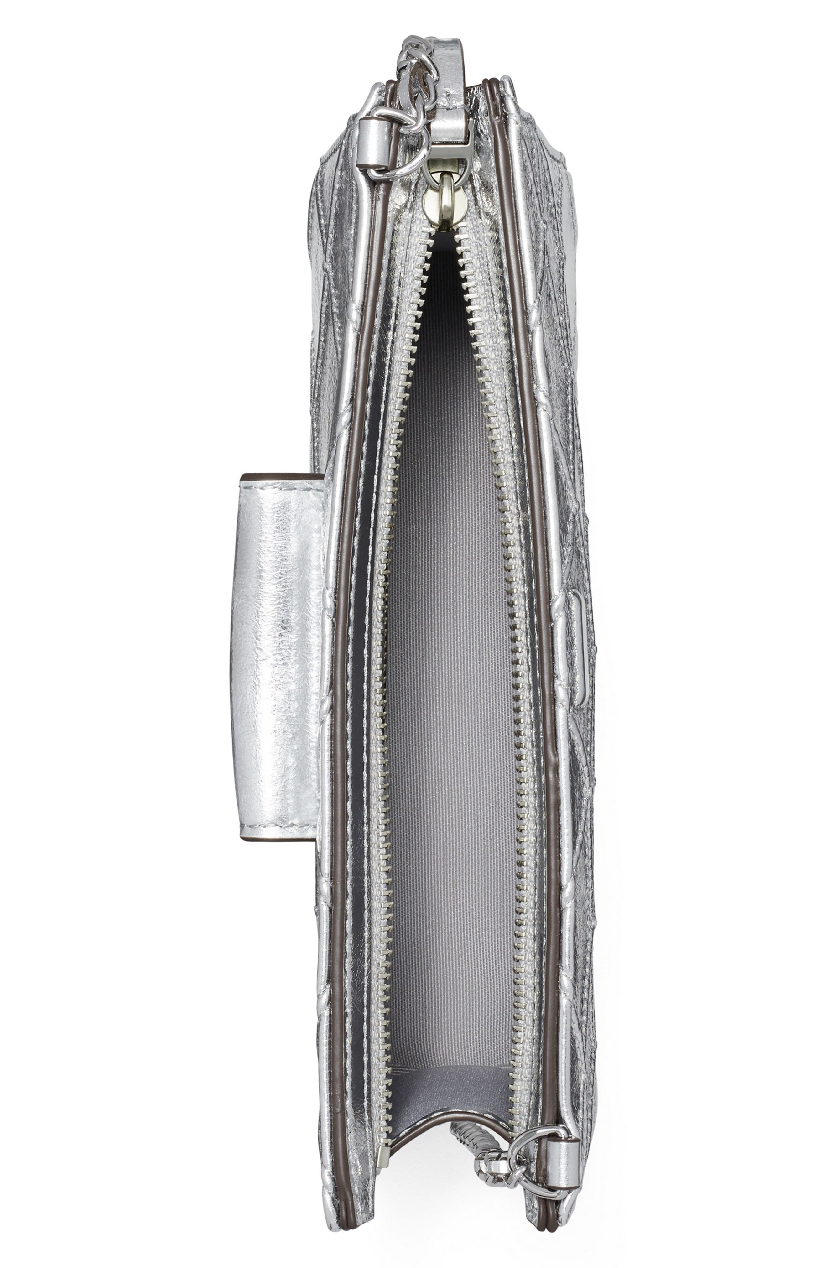 Mini Fleming Quilted Leather Wallet on a Chain, Alternate, color, SILVER