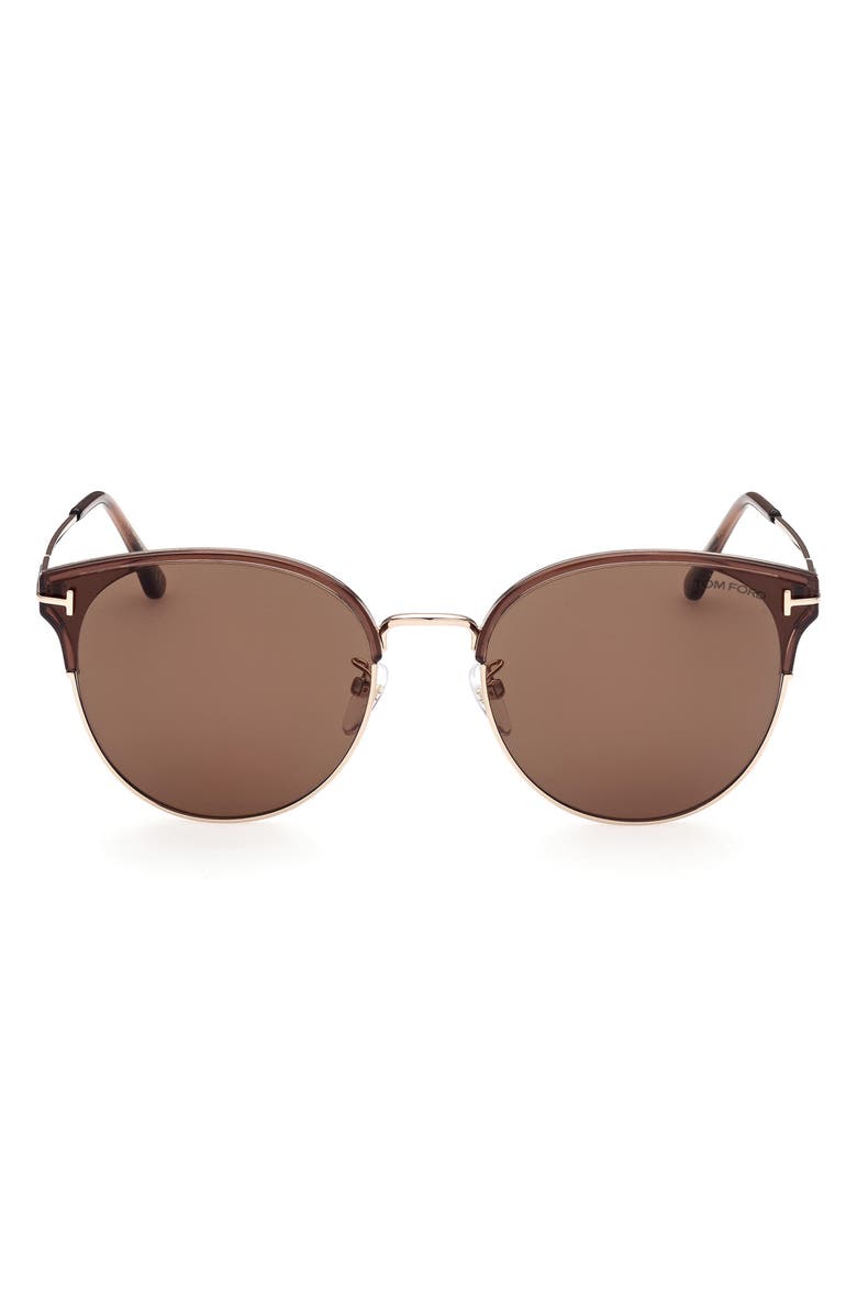 TOM FORD 61mm Round Sunglasses, Main, color, Shiny Light Brown / Brown