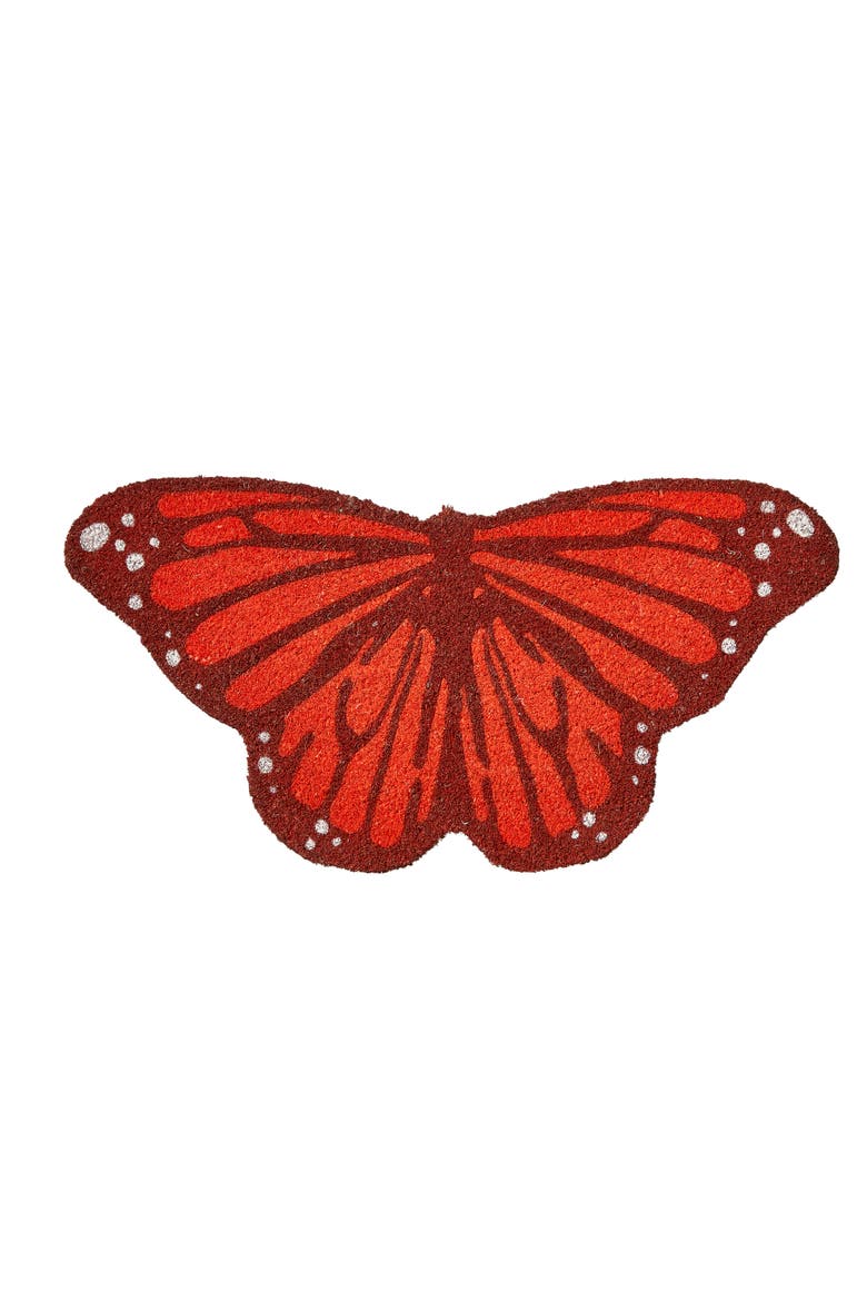 Butterfly Non-Slip Coir Door Mat Everyday Use Orange Rug, Main, color, Orange