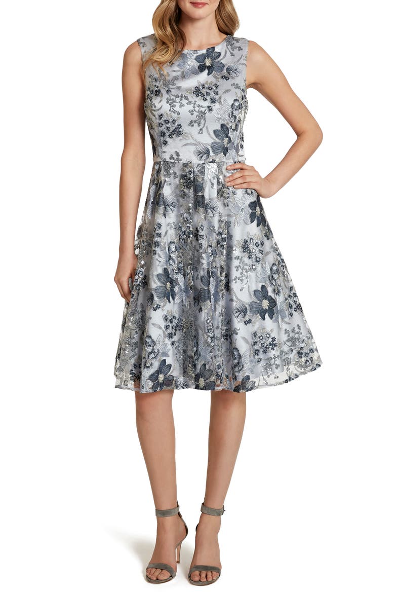 Sleeveless Embroidered Fit & Flare Cocktail Dress, Main, color, ICE BLUE SILVER