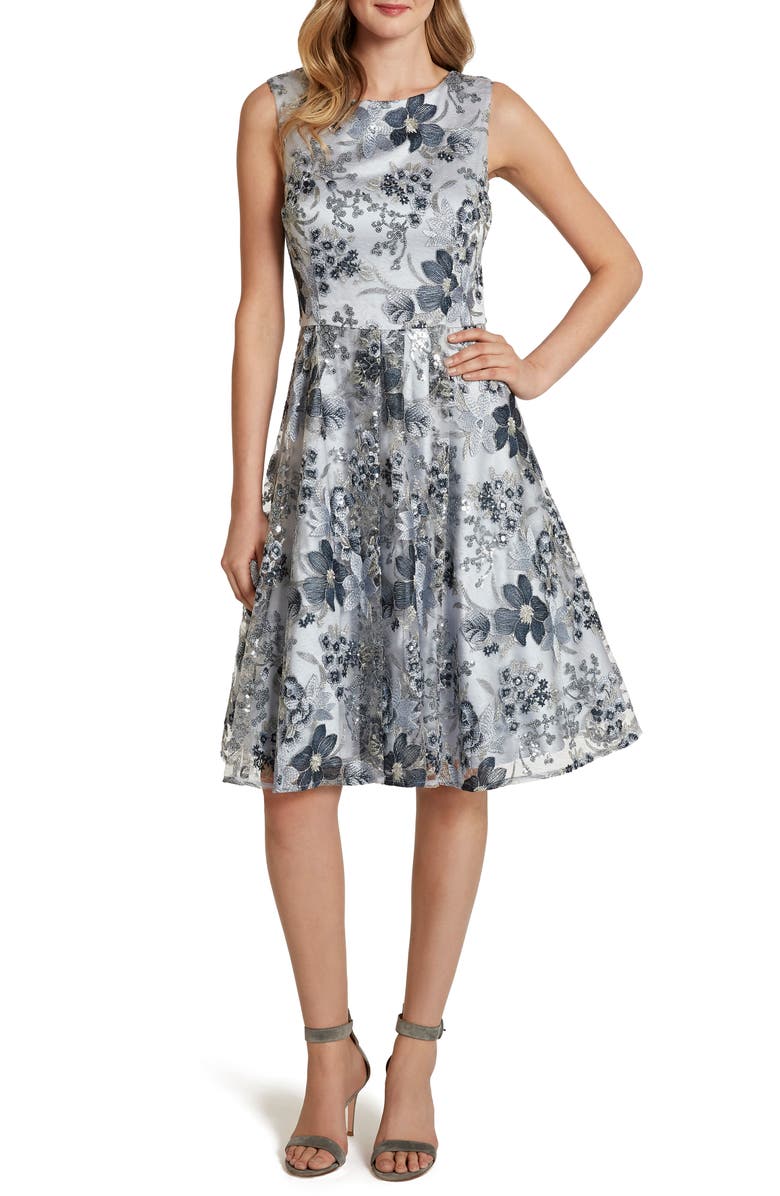 Tahari Sleeveless Embroidered Fit & Flare Cocktail Dress, Main, color, 