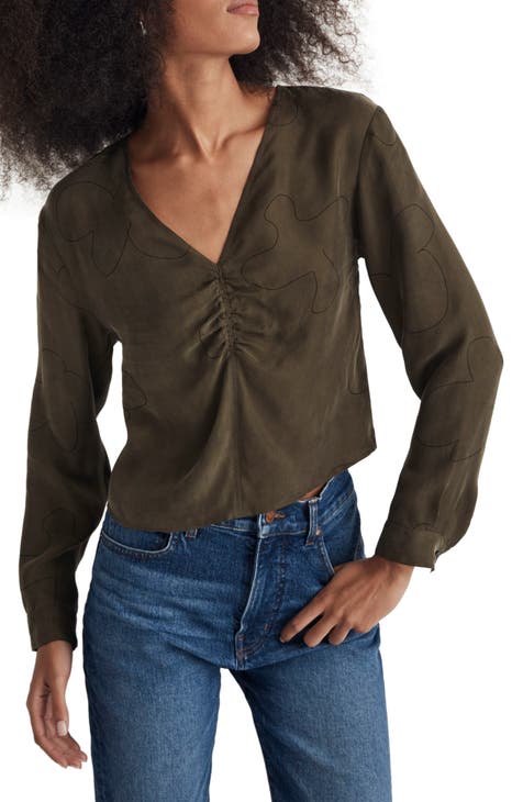 Print Brushed Ruched Front Top