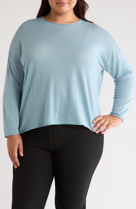 Jewel Neck Wool Sweater (Plus)