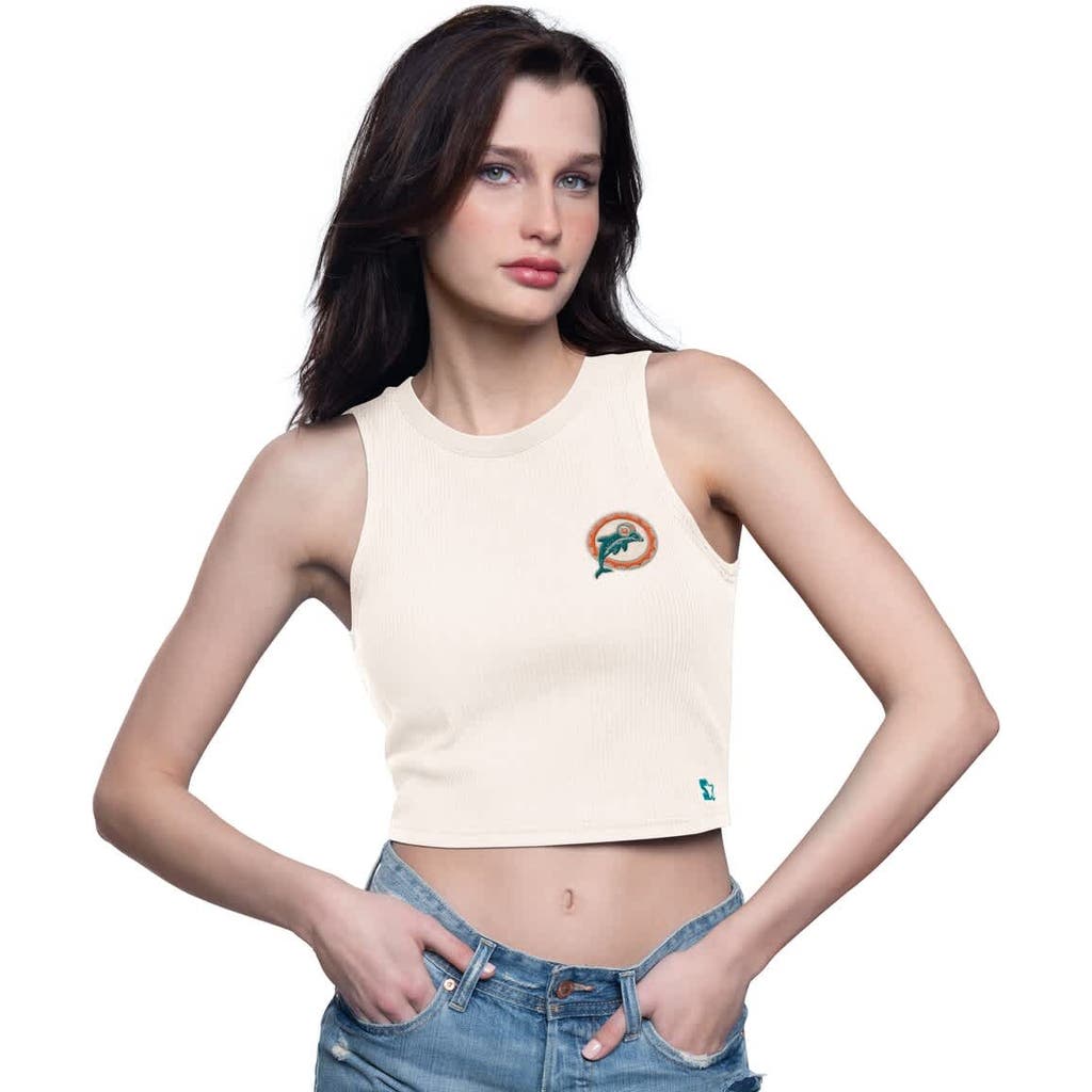 Starter White Miami Dolphins Show Up Cropped Tank Top