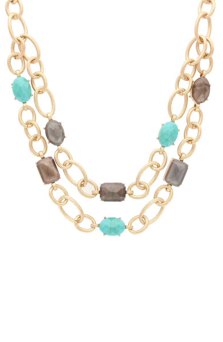 OLIVIA WELLES Catarina Crystal Necklace, Main, color, Worn Gold / Turquoise