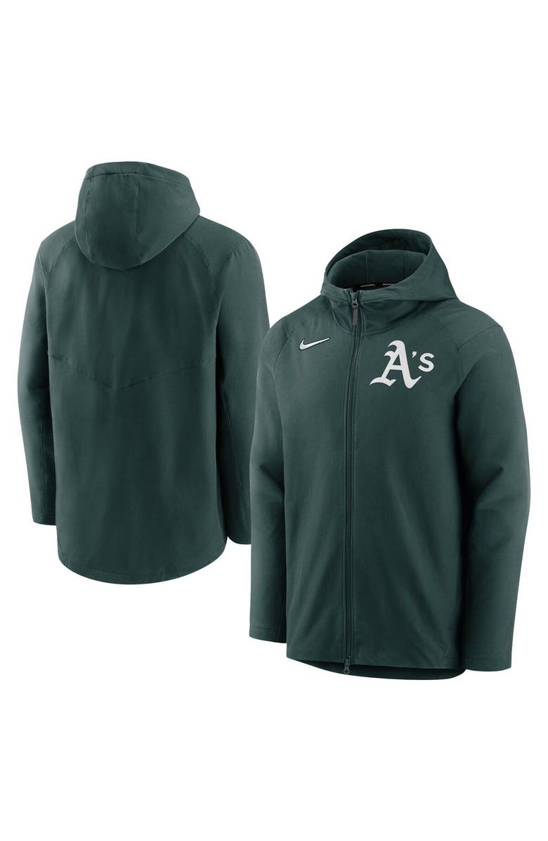 Nike Men's Nike Green Oakland Athletics Authentic Collection Performance Raglan Full-Zip Hoodie, Main, color, 