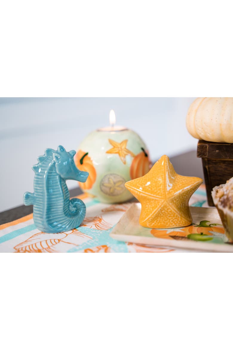 Give Thanks Pumpkin Starfish Capiz Tealight Candle Holder 3.5", Alternate, color, Blue
