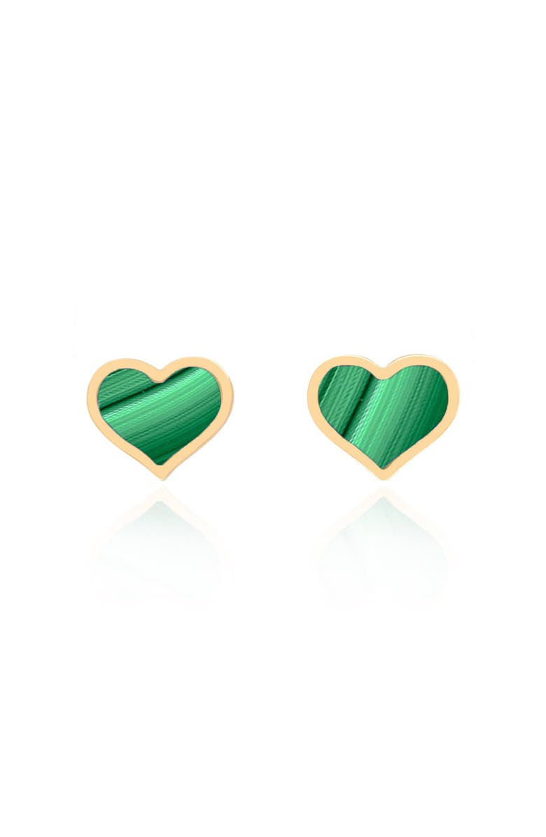 The Lovery Fine Jewelry Large Malachite Heart Stud Earrings, Alternate, color, Malachite
