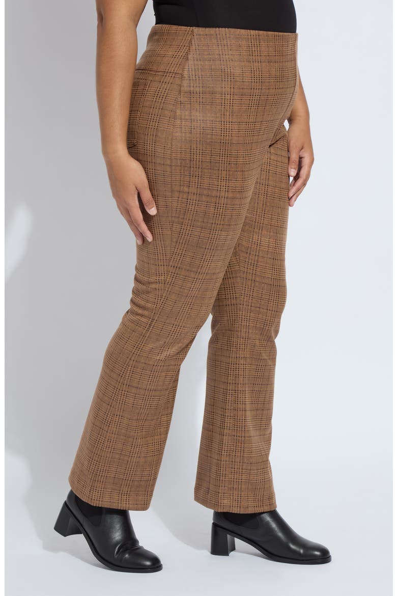 Neoprene Baby Bootcut Pants, Alternate, color, WARM BROWN PLAID