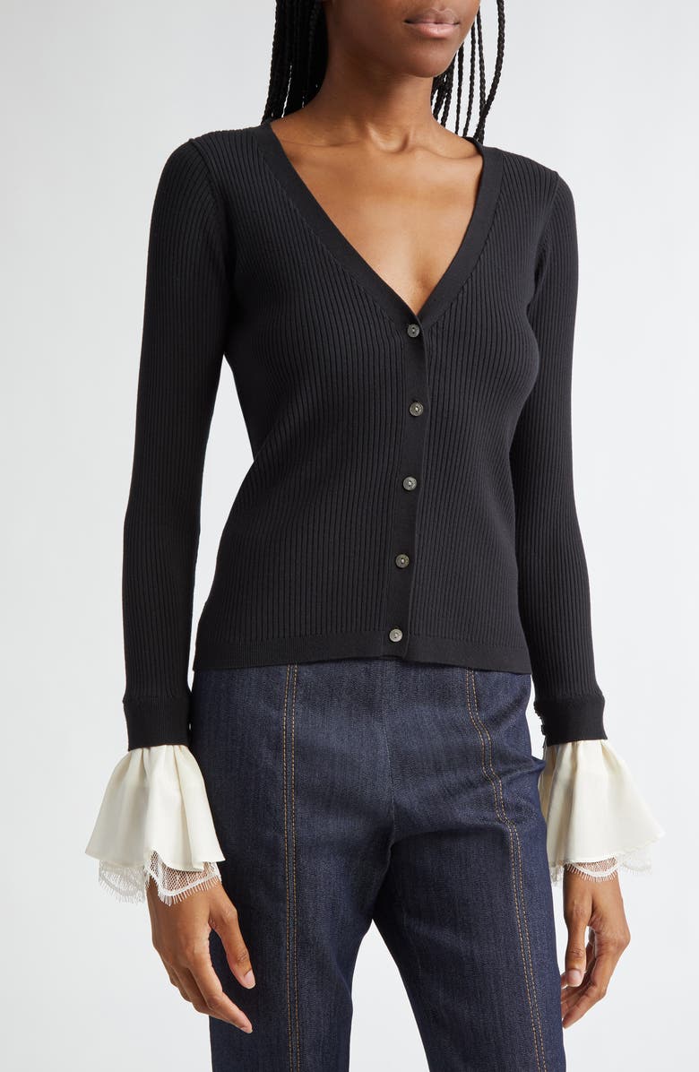 Cinq à Sept Bernadette Mixed Media Long Sleeve Sweater, Alternate, color, Black/ Ivory