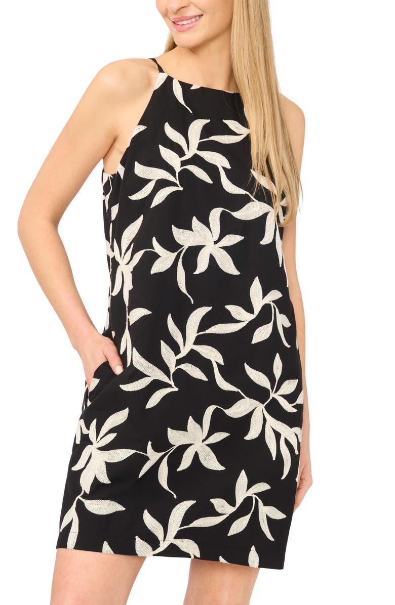 Halogen<sup>®</sup> Embroidered Leaf Print Cotton A-Line Sundress, Alternate, color, 