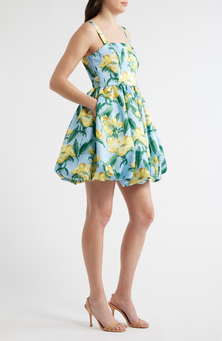 Julia Jordan Floral Square Neck Bubble Hem Cocktail Minidress, Alternate, color, Blue Multi