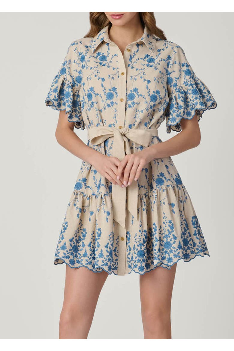 Lima Serra Embroidery Dress, Main, color, Flax/Powder Blue