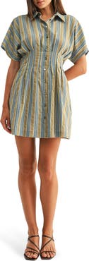 Adelyn Rae Dominique Stripe Pleat Mini Shirtdress