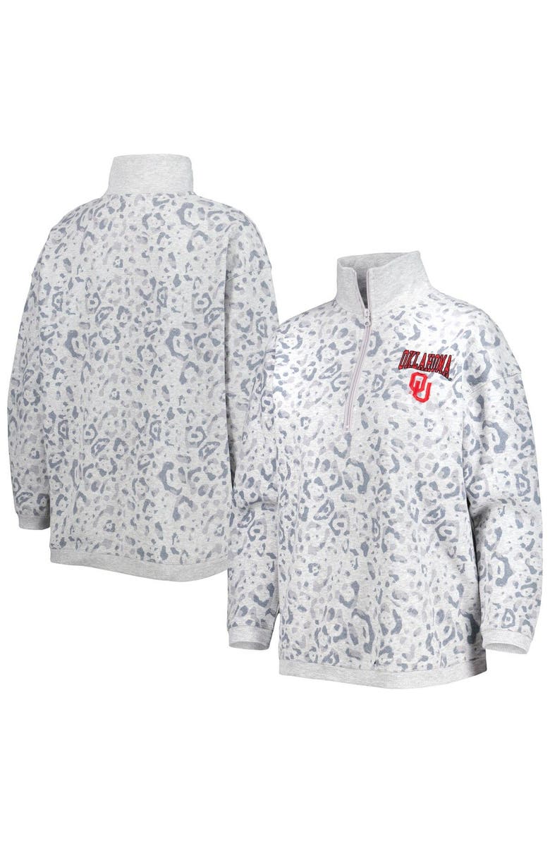 GAMEDAY COUTURE Women's Gameday Couture Heather Gray Oklahoma Sooners Leopard Quarter-Zip Sweatshirt, Main, color, Heather Gray