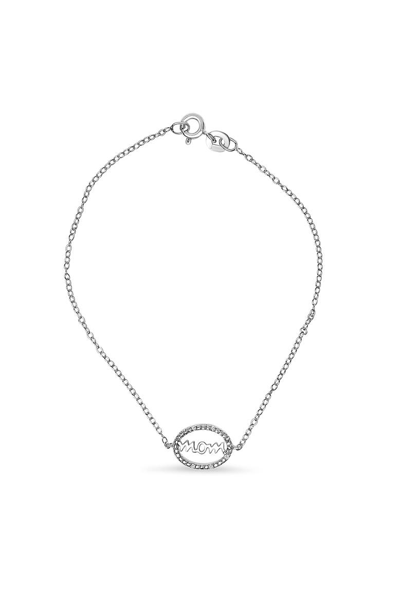 Silver Diamond Accent MOM Charm Bracelet, Main, color, White