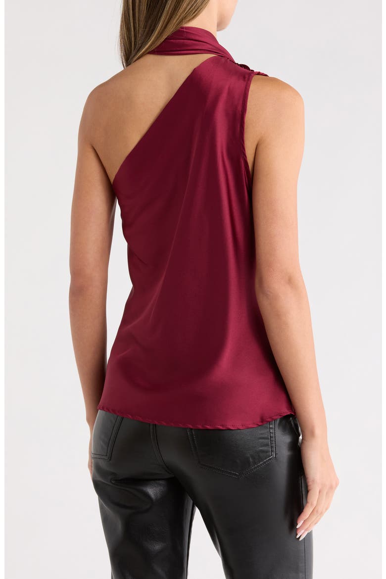Scarf Detail One-Shoulder Satin Top, Alternate, color, BURGUNDY