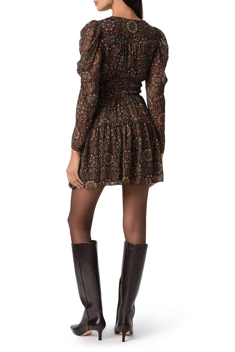 Aries Print Long Sleeves Silk Minidress, Alternate, color, DARK CHOCOLATE MULTI