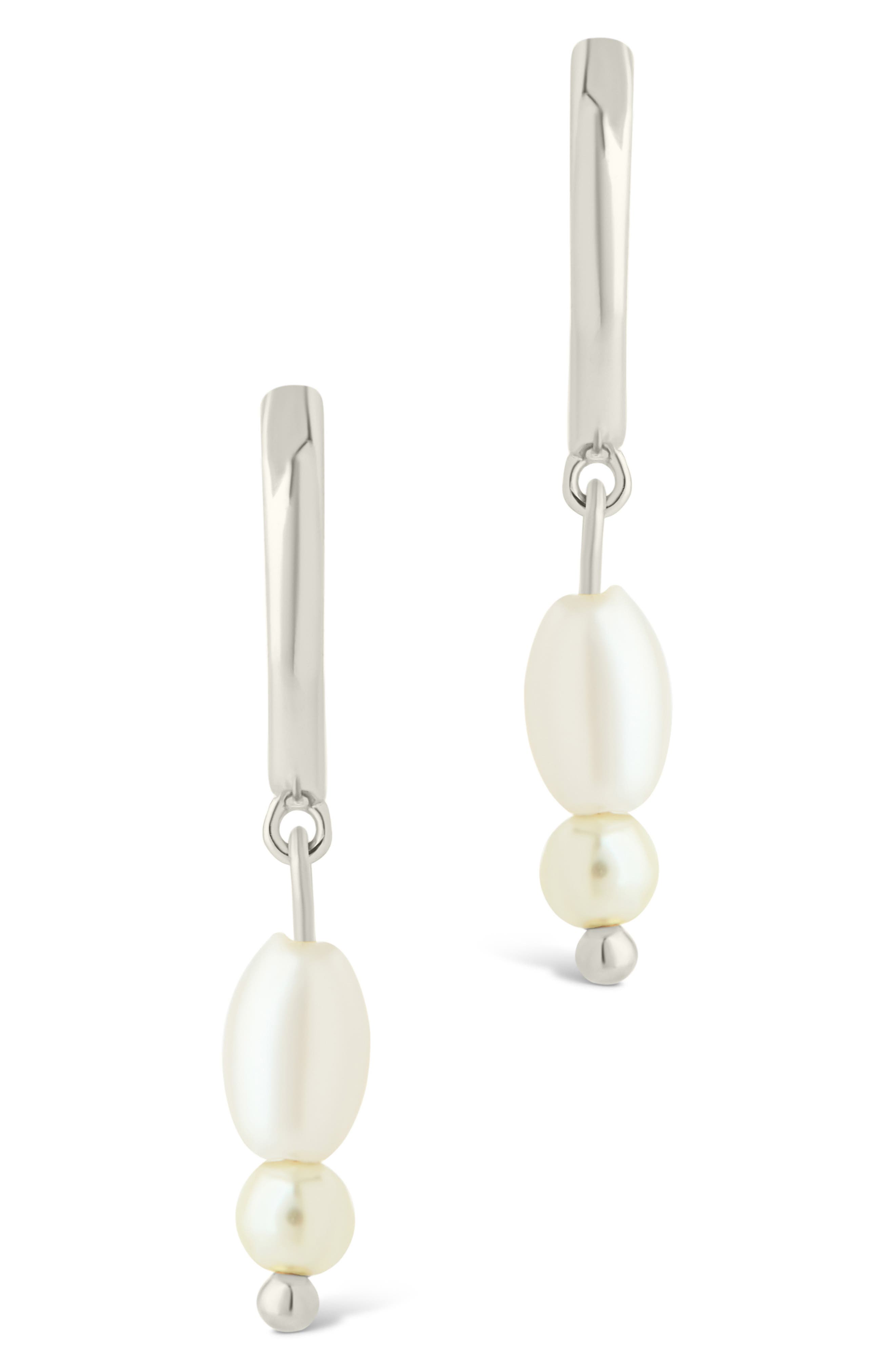 Sterling Forever Ilaria Faux Pearl Drop Dangle Hoop Earrings