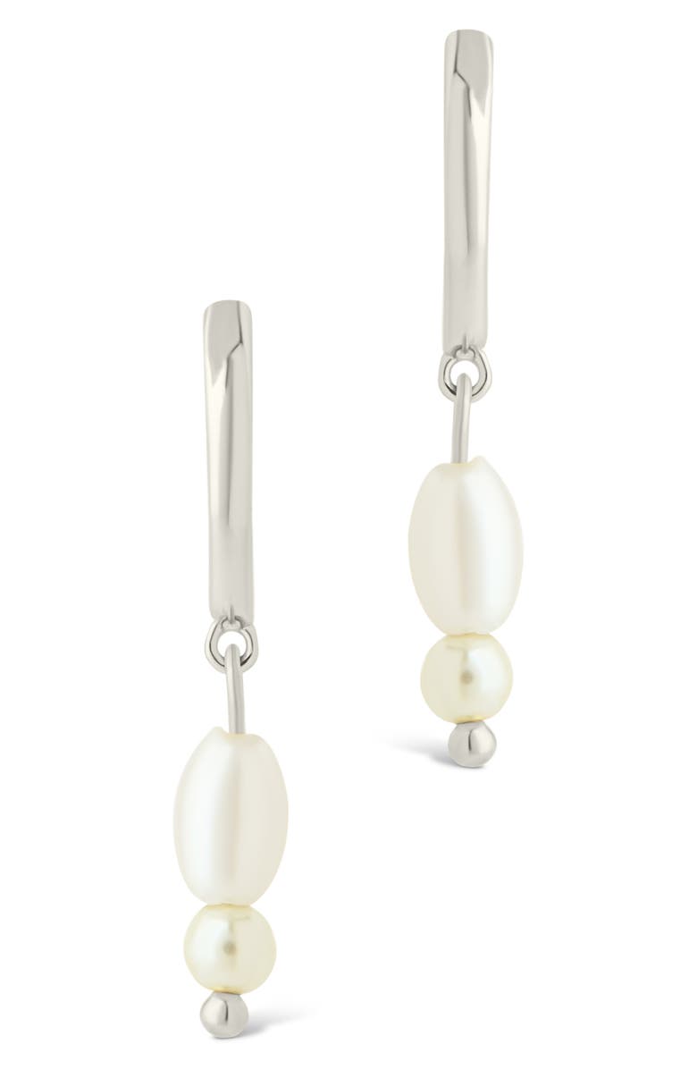 Sterling Forever Ilaria Faux Pearl Drop Dangle Hoop Earrings, Main, color, Silver