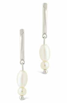 Sterling Forever Ilaria Faux Pearl Drop Dangle Hoop Earrings