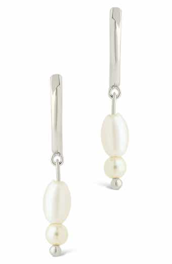 Sterling Forever Ilaria Faux Pearl Drop Dangle Hoop Earrings