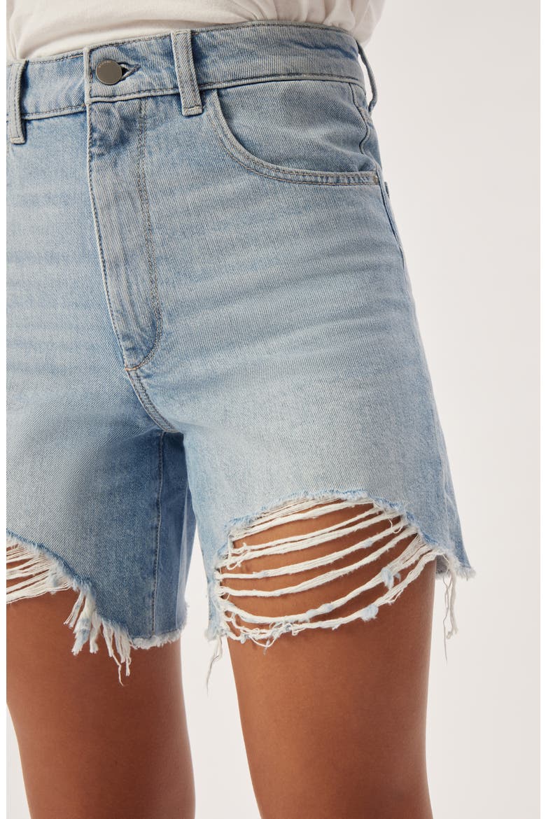 Emilie Ripped High Waist Fray Hem Denim Shorts, Alternate, color, FOUNTAIN