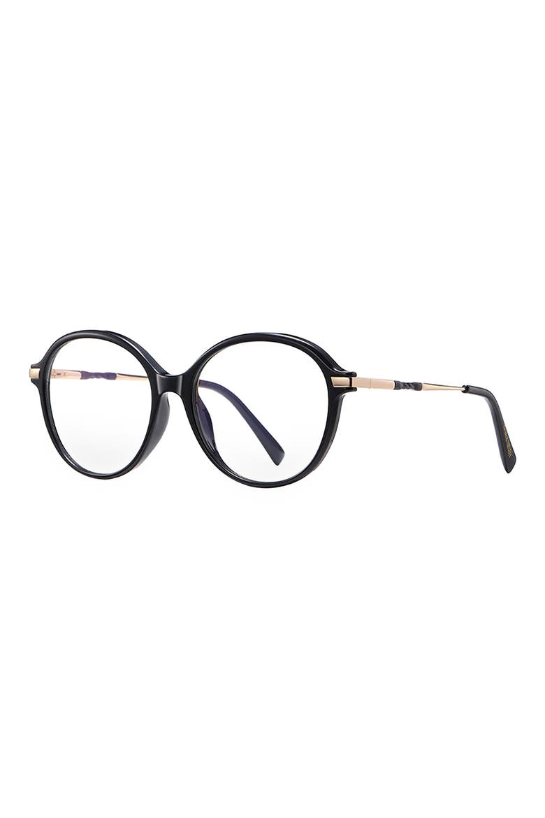 Elsie 53mm Round Blue Light Blocking Glasses, Alternate, color, BLACK