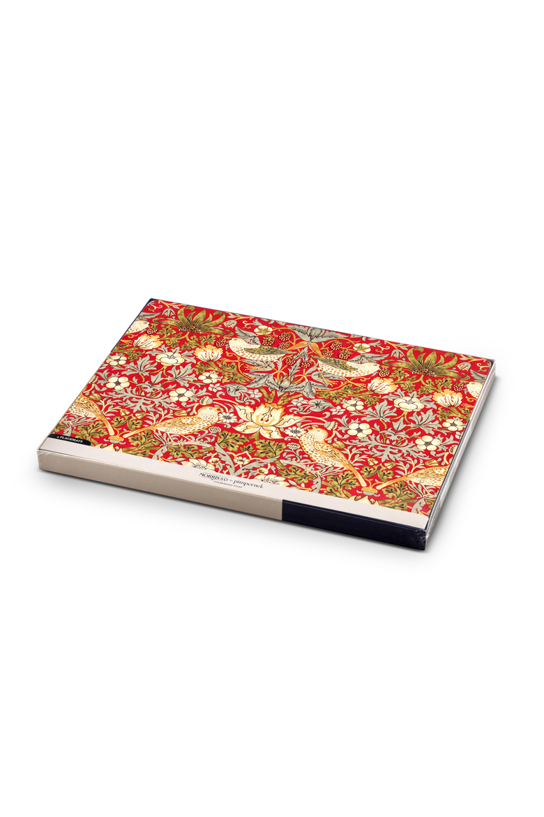 Strawberry Thief Red Set of 4 Cork Back Placemats, Alternate, color, Strawberry Thief Red