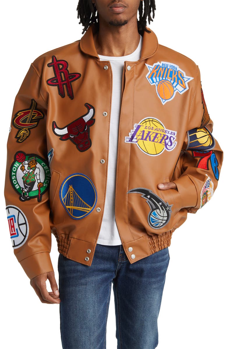 JEFF HAMILTON NBA Collage Faux Leather Jacket, Main, color, 