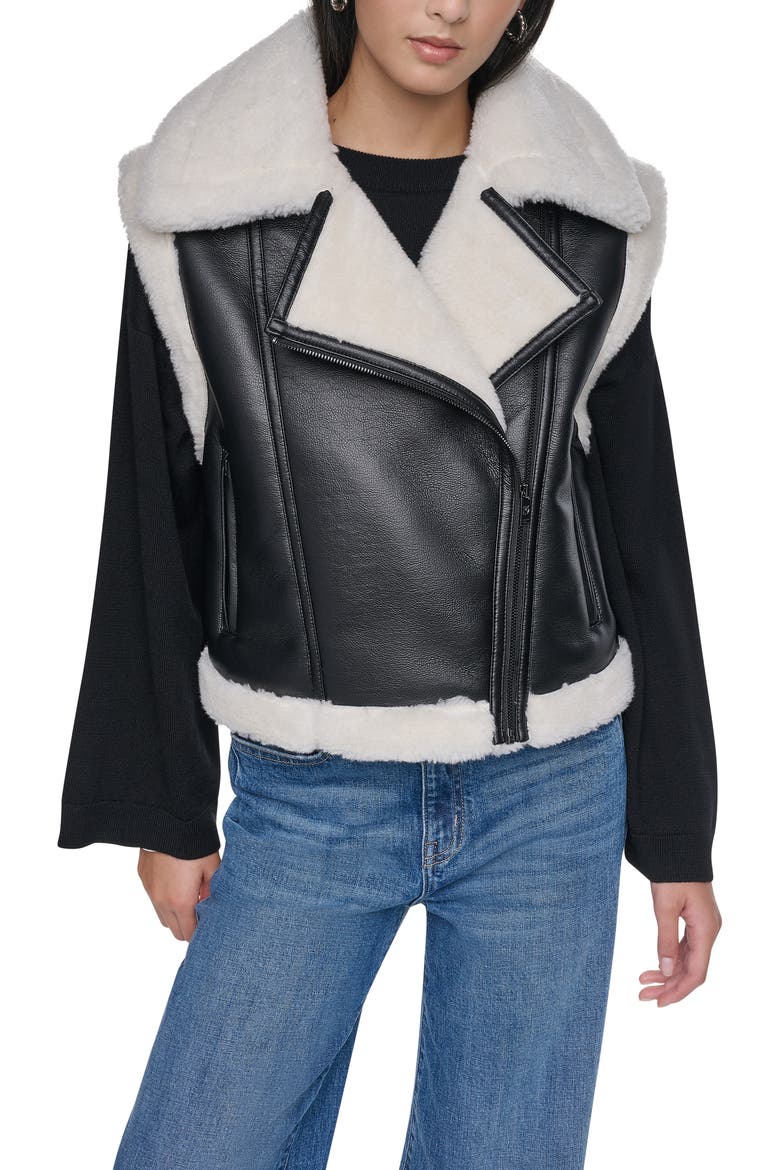 Patch Mix Faux Fur Long Vest, Main, color, BLACK/ IVY