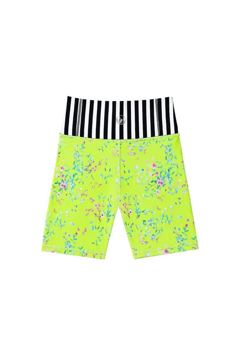 Floral Printed Activewear Bike Shorts, Alternate, color, Lime