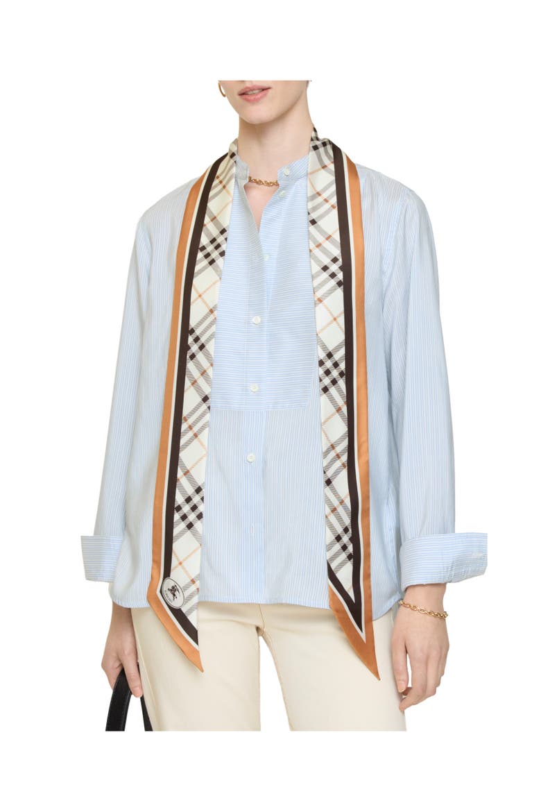 Skinny Check Knight Stamp Silk Scarf, Alternate, color, Pebble white