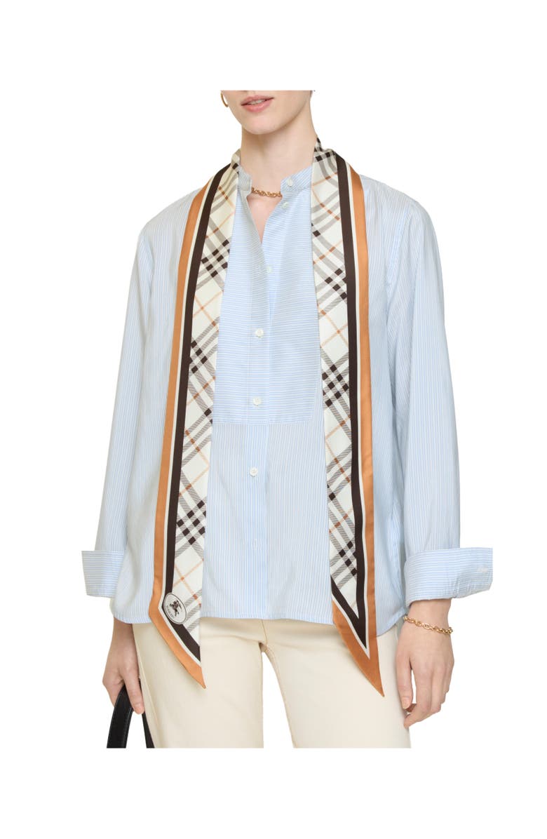 Burberry Skinny Check Knight Stamp Silk Scarf, Alternate, color, Pebble White