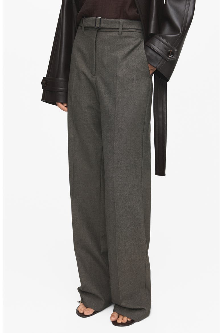 Belted Pleated Straight Leg Pants, Main, color, BROWN