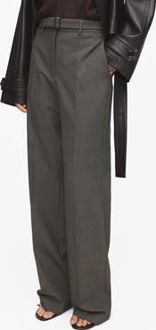 MANGO Belted Pleated Straight Leg Pants