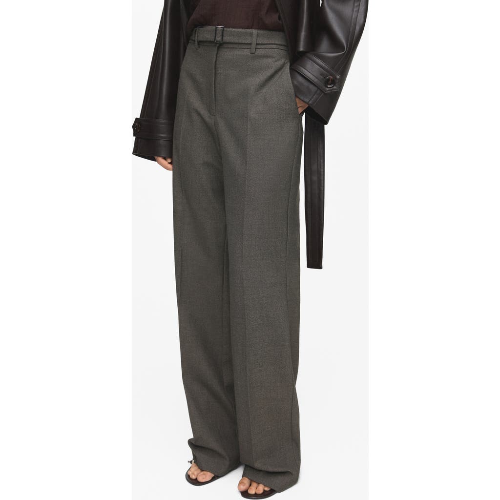 Mango Belted Pleated Straight Leg Pants In Gray