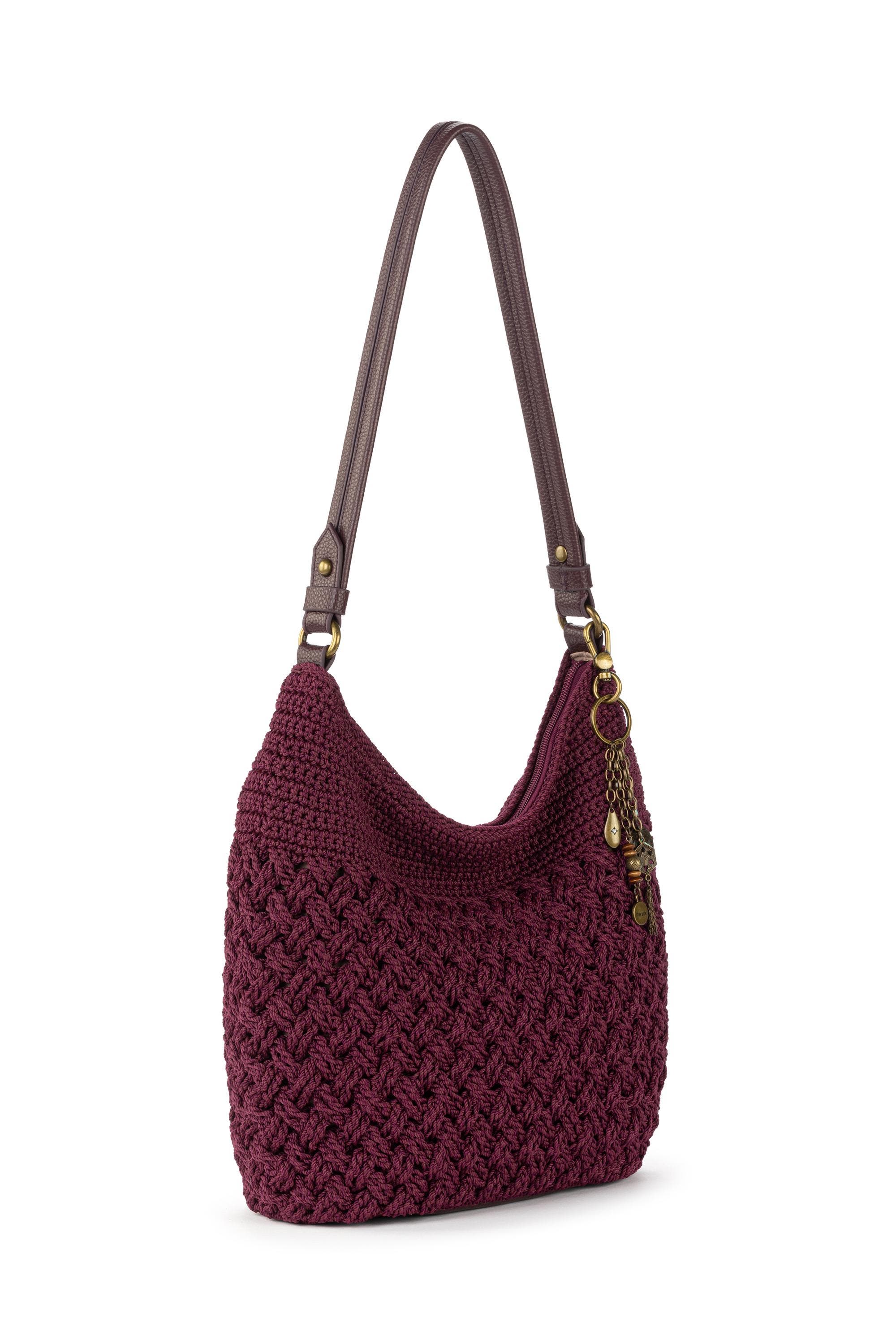 Sequoia Hobo Hand Crochet Bag, Alternate, color, Black Cherry Cozy