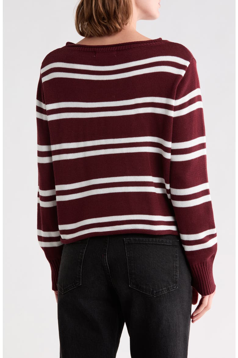 Stripe Boat Neck Crop Sweater, Alternate, color, DARK CHERRY/ CREME