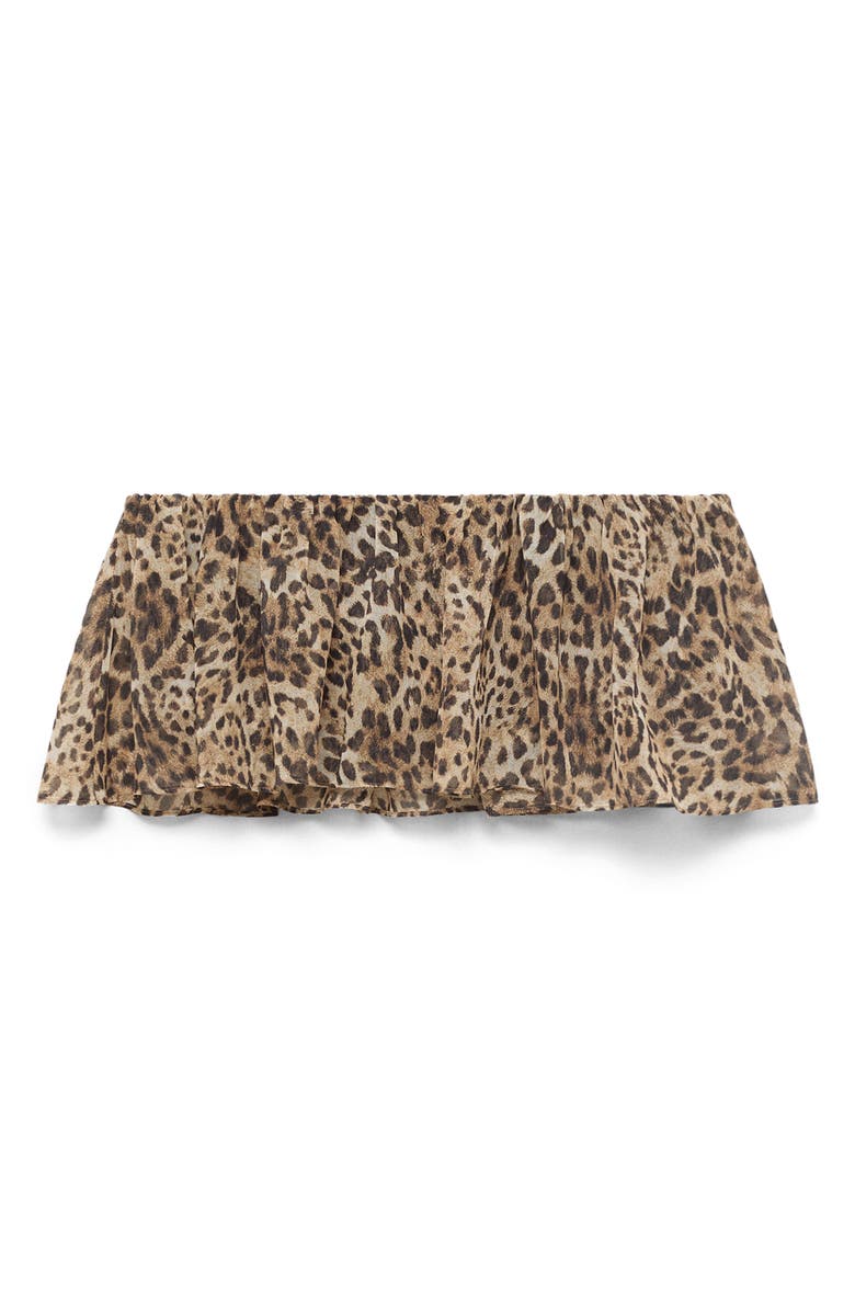 MANGO Leopard Print Strapless Top, Alternate, color, Brown