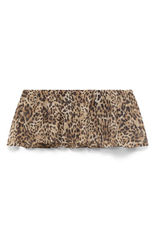 Mango Leopard Print Strapless Top In Brown