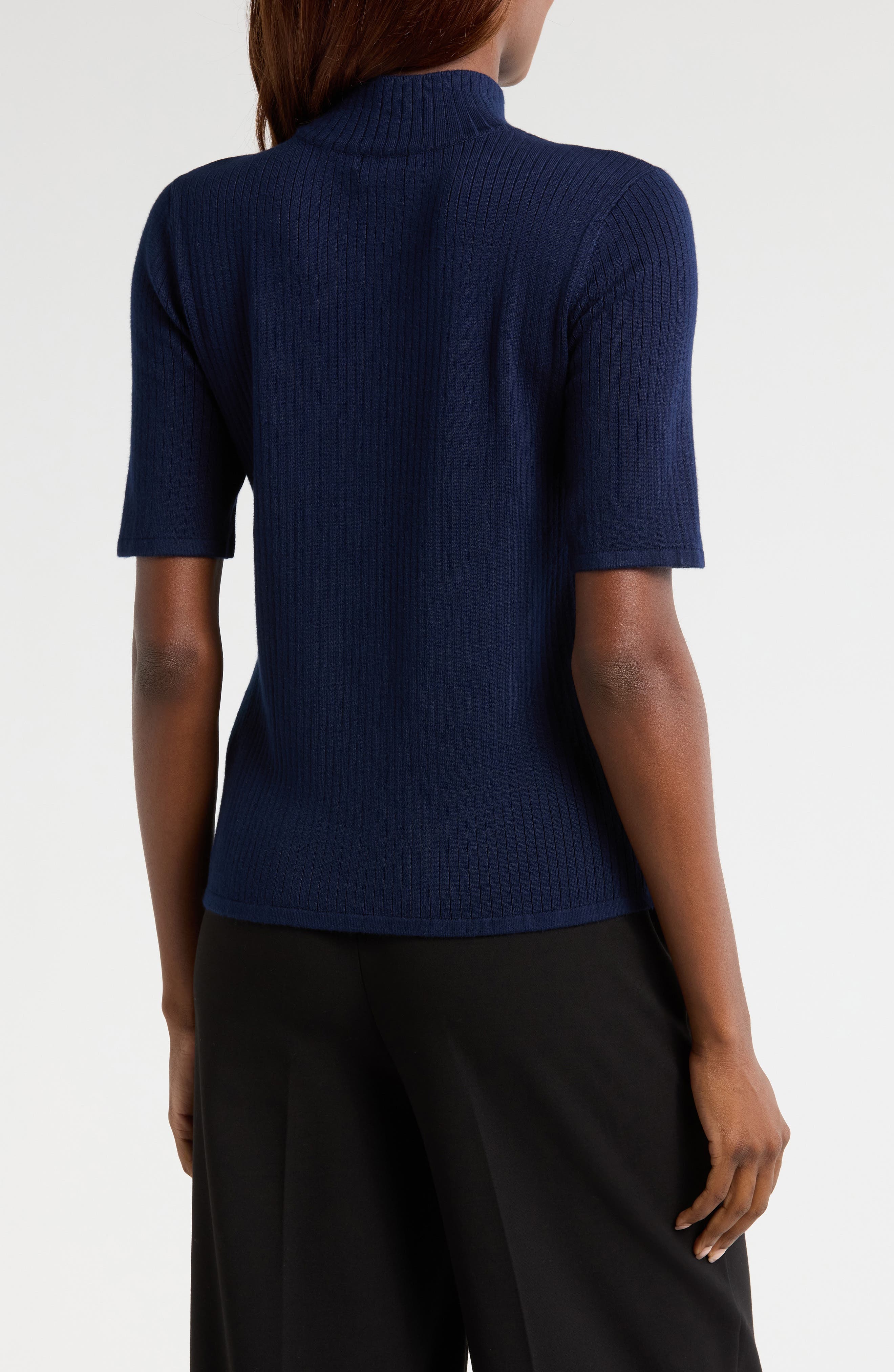 Short Sleeve Mock Neck Rib Sweater - image 2
