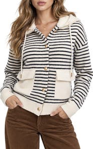 BY DESIGN Genie Striped Hooded Bomber Sweater Jacket